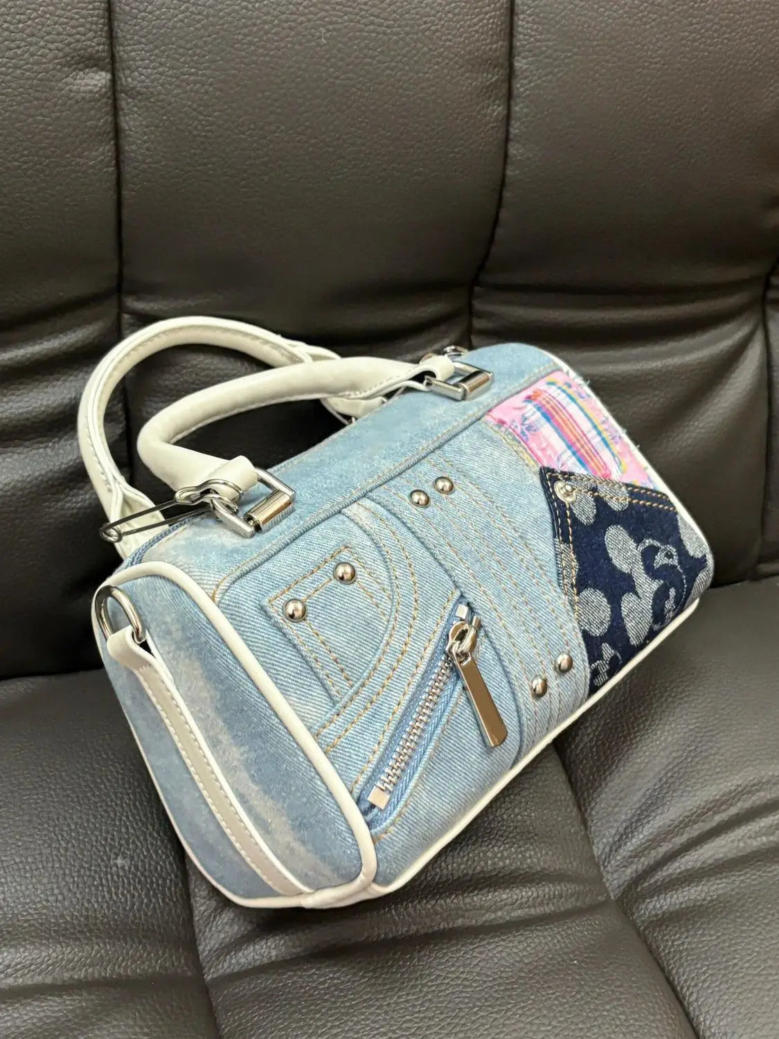 JIAERDI Retro Denim Messenger Bag Purse Women Vintage Patchwork Handle Y2k Bowling Bag Ladies Hot Girls Crossbody Hand Bags New