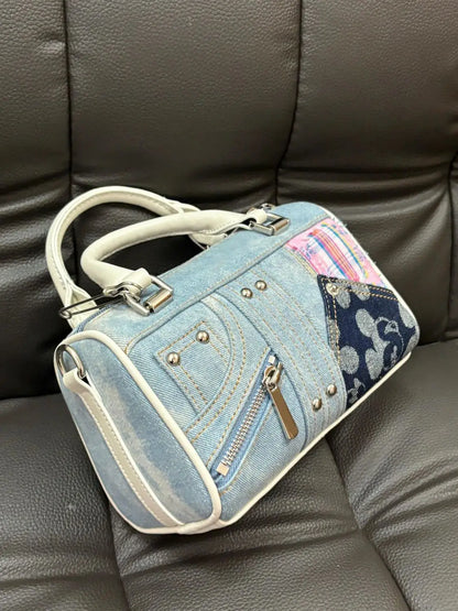 JIAERDI Retro Denim Messenger Bag Purse Women Vintage Patchwork Handle Y2k Bowling Bag Ladies Hot Girls Crossbody Hand Bags New