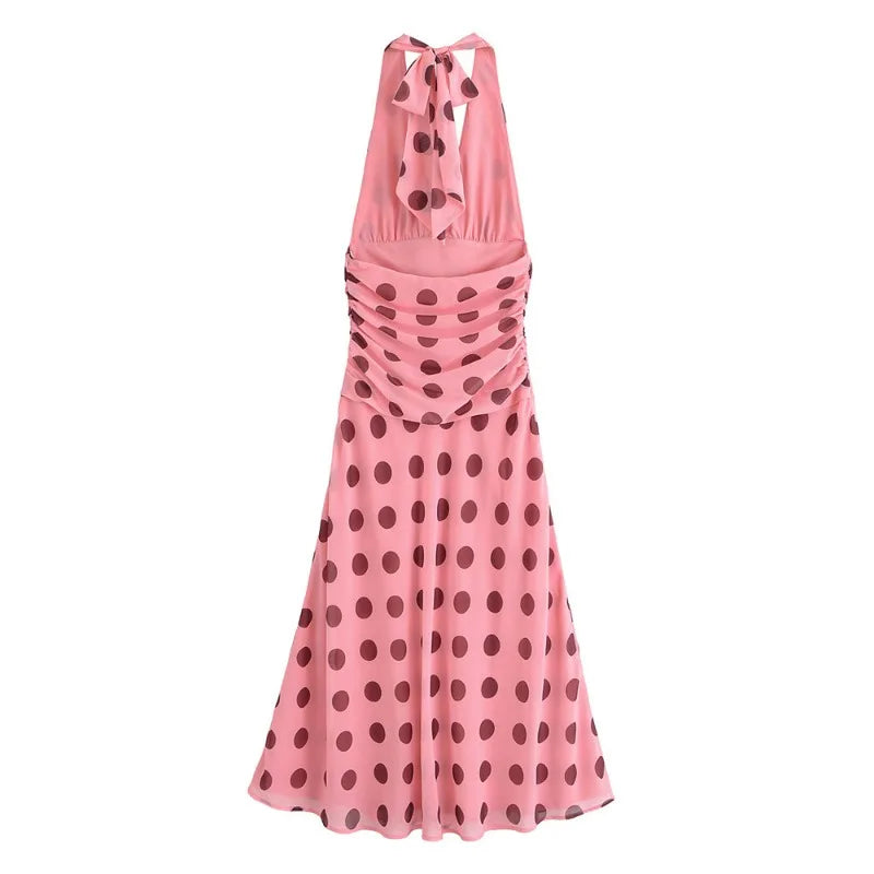 Trendix Pink Print Pleated Maxi Dress Women's Summer V Neck Sexy Backless Vintage Long Dresses 2025 Fall New Party Elegant Dress