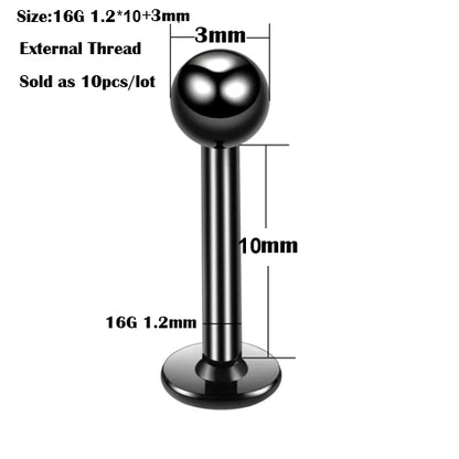 10Pcs/20Pcs/50Pcs G23 Titanium Labret Piercing Internal & External Design Lip Piercing Labret Stud Cartilage Helix Piercing Badiee Stylez