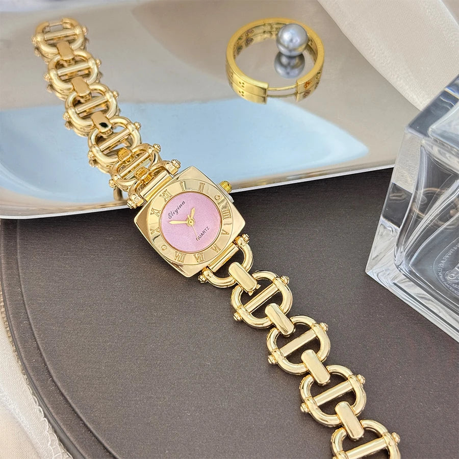 High-End Women's Skeleton Design Watch Square Roman Hour Markers Light Luxury Fashion Cross-Border Best-Seller Ladies Watch