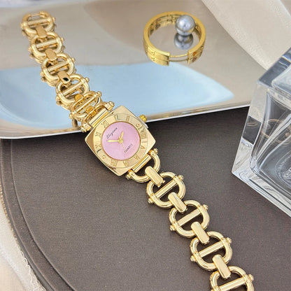 High-End Women's Skeleton Design Watch Square Roman Hour Markers Light Luxury Fashion Cross-Border Best-Seller Ladies Watch