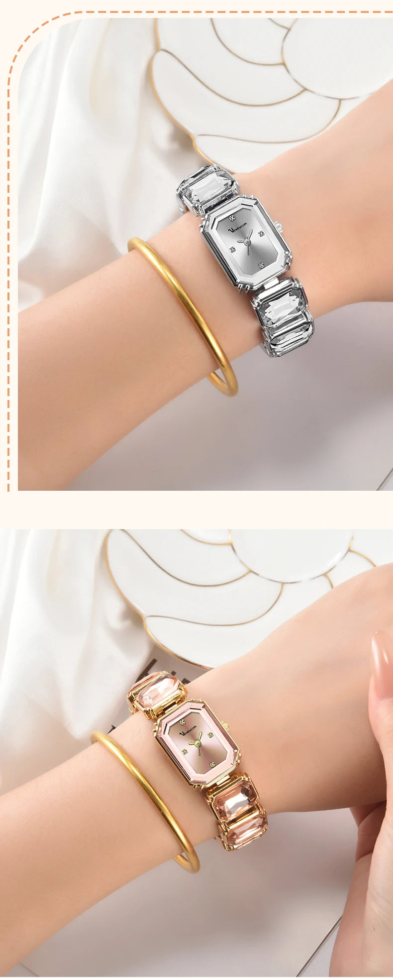 1PC Luxury Women's Watch Fashion Stainless Steel Gold Gorgeous Water Diamond Square Quartz Movement Gift Wrist Watches for Women Badiee Stylez