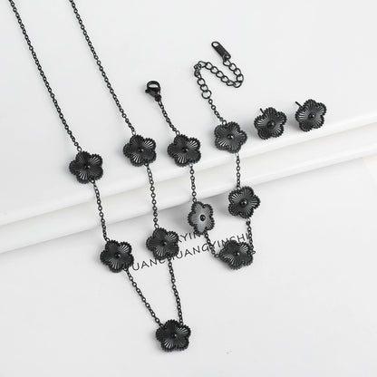 3Pcs Stainless Steel Hot Selling Gold Plated Clover Necklace Earrings Bracelet Jewelry Set Five Leaf Flower Jewelry For Women Jewelry Set 18