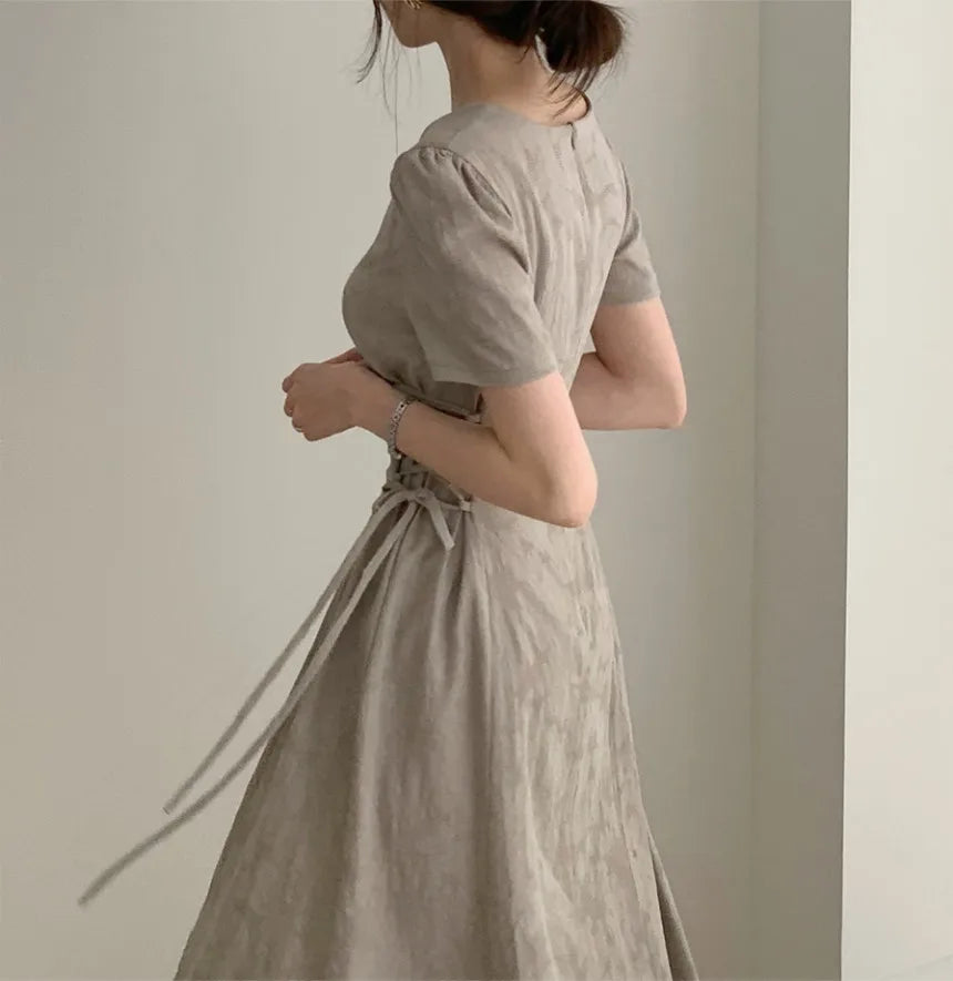 Cotton Linen Dress Long New Hot Sales Woman Short Sleeve Solid Retro Vintage Long Dresses