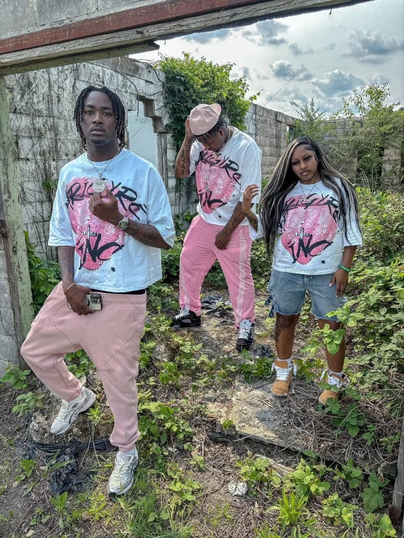 American Retro Letter Printing Oversized T-shirt Hip-hop Harajuku Punk Round Neck Graphic Top Men Trendy Casual Streetwear Women Badiee Stylez