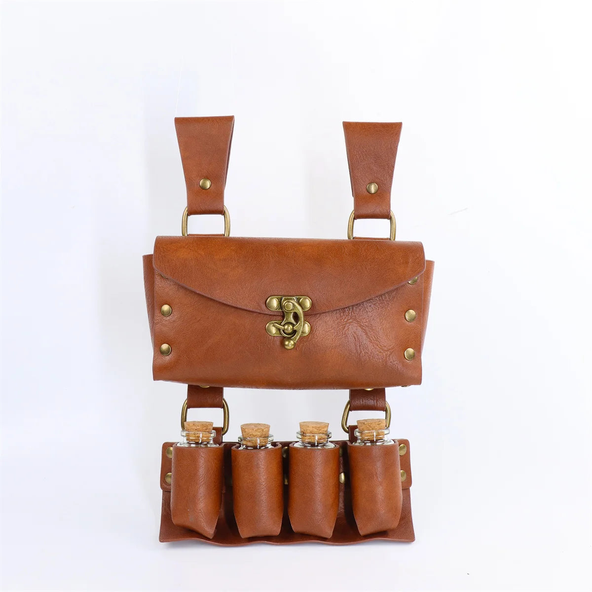 Renaissance Leather Belt Medieval Wizard Alchemy Glass Magic Bottle Cork Bottle Stopper Copper Coin Waist Bag Cosplay Belt Badiee Stylez