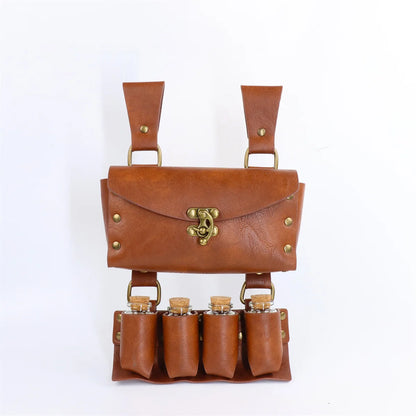 Renaissance Leather Belt Medieval Wizard Alchemy Glass Magic Bottle Cork Bottle Stopper Copper Coin Waist Bag Cosplay Belt Badiee Stylez