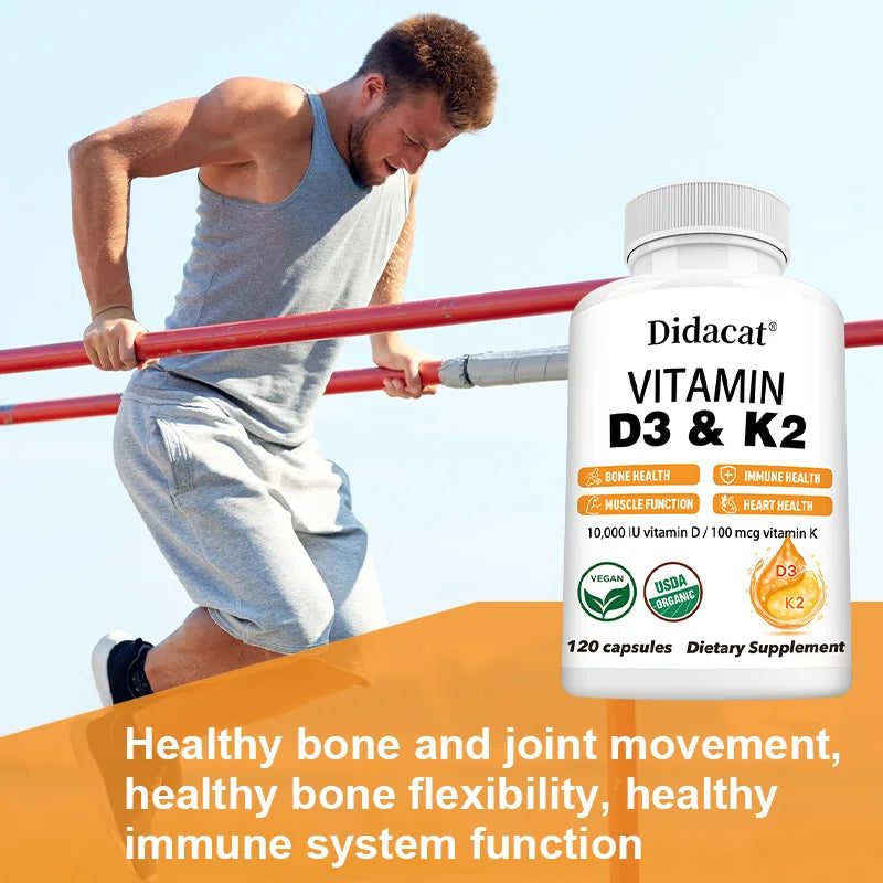 Vitamin D3 10000 IU + K2 MK7 100 Mcg Supplement Capsules, Supports Joint and Immune Health, Strong Bones, Non-GMO