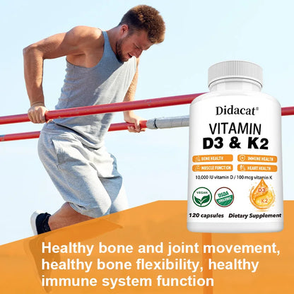 Vitamin D3 10000 IU + K2 MK7 100 Mcg Supplement Capsules, Supports Joint and Immune Health, Strong Bones, Non-GMO