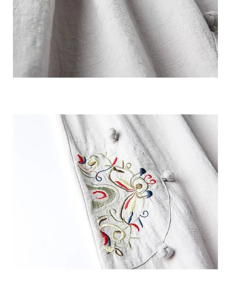 Summer Cotton Linen Cropped Pants Women Casual Thin Vintage Ethnic Bottom Embroidered Wide Leg Pants Woman Clothes Trousers