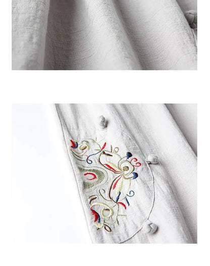 Summer Cotton Linen Cropped Pants Women Casual Thin Vintage Ethnic Bottom Embroidered Wide Leg Pants Woman Clothes Trousers