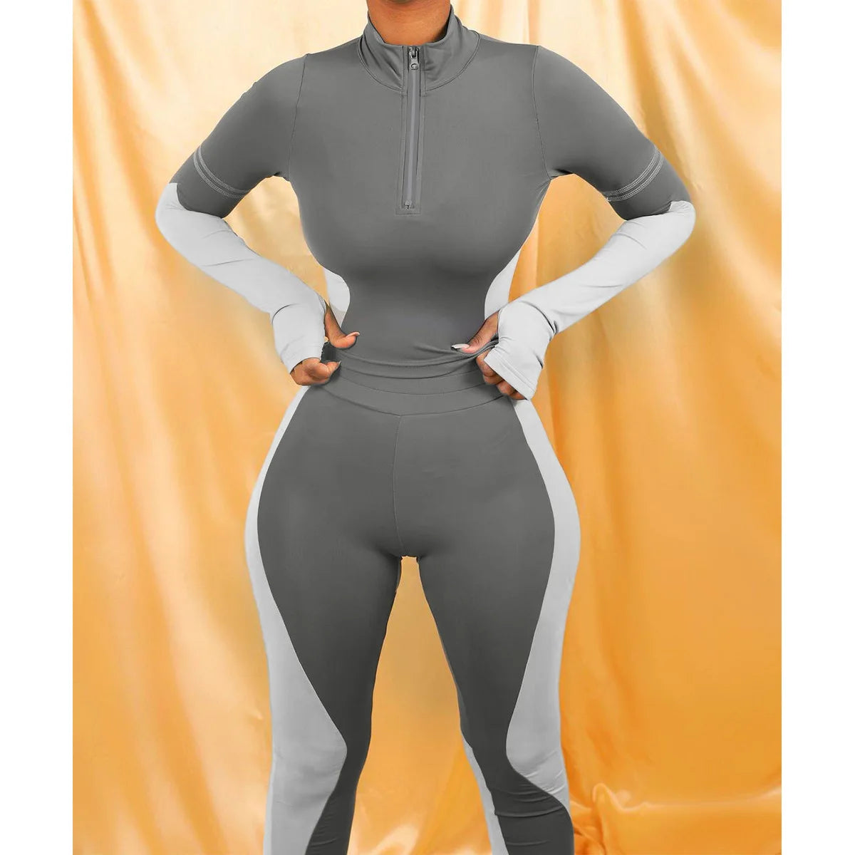 Y2K Color Matching Women'S Set Sweatsuit Two Piece Outfits Ladies' Standing Collar Sports Suit Slim Fit Long Sleeved Long Pants Badiee Stylez