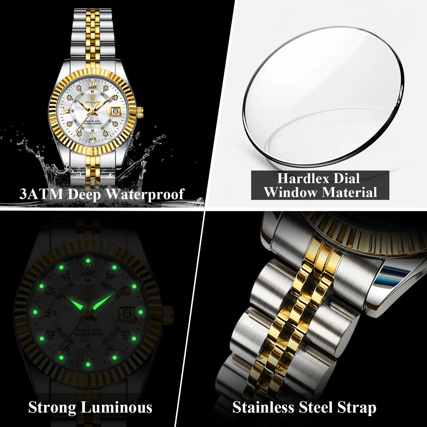 POEDAGAR Original Elegant Women's Watches Waterproof Luminous Date Women Watch Stainless Steel Quartz Fashion Ladies Wristwatch