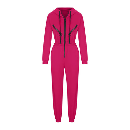 Autumn Women's Monochrome Long-Sleeved Jumpsuit Solid Color Zip-up Sportswear Female Winter Casual Tracksuit Fashionable Hoodies Badiee Stylez