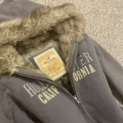 Vintage Casual Zipper Hoodie Jacket Cotton Warm Womens Fashion Jacket Y2k Clothes Letter Embroidery Hoodie Oversized Sweatshirt Badiee Stylez