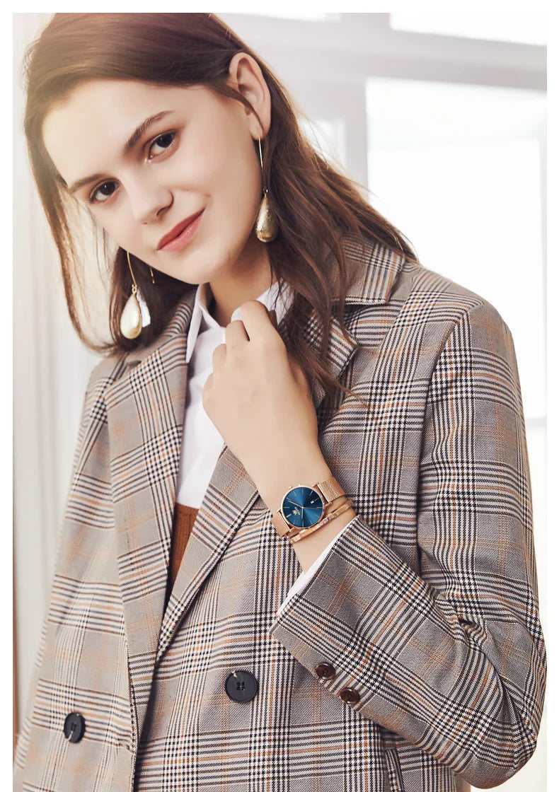 OLEVS Watch For Women Japan Quartz Movement 6.5mm Case Thickness Waterproof Ladies Hand Clock Calendar Fashion Dress Wrist Watch