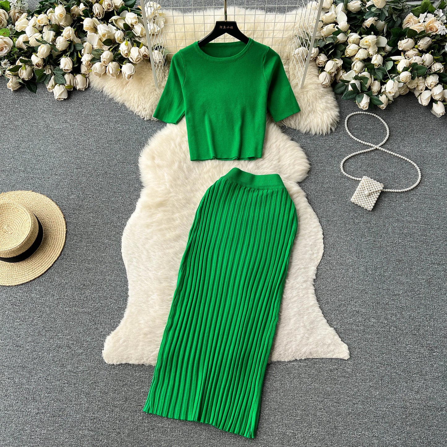 SINGREINY Casual Two Piece Sets Women Summer O Neck Top Elastic Waist Long Skirt Fashion Office Lady Korean Knit Suit