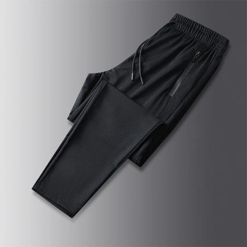 Big Size Men's Pants Ice Silk Stretch Elastic Waist Sweatpants Men Summer Casual Sport Joggers Black Mesh Trouser Male Large 9XL Black mesh straight