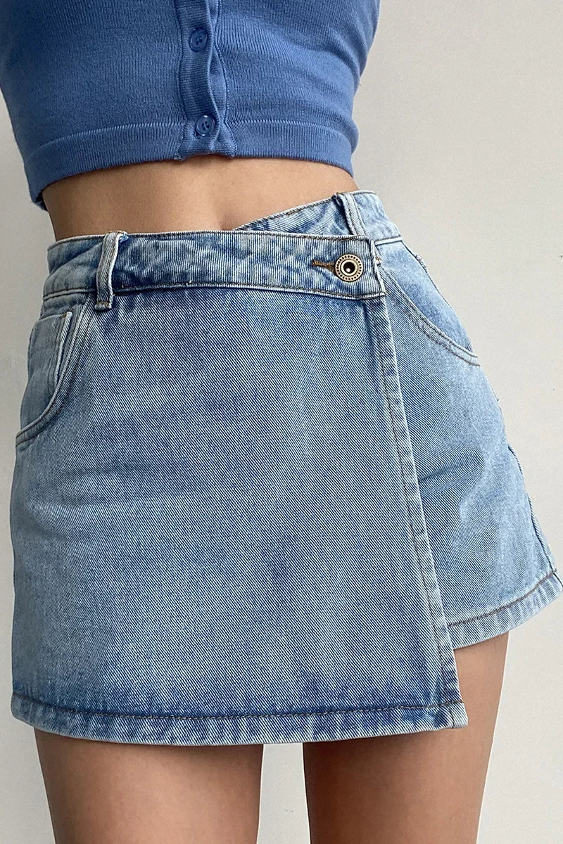 Summer High-waisted Slimming Denim Skirt For Women Versatile Unique Fashionable Exposure-proof Irregular A- line Shorts