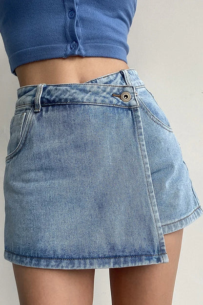 Summer High-waisted Slimming Denim Skirt For Women Versatile Unique Fashionable Exposure-proof Irregular A- line Shorts