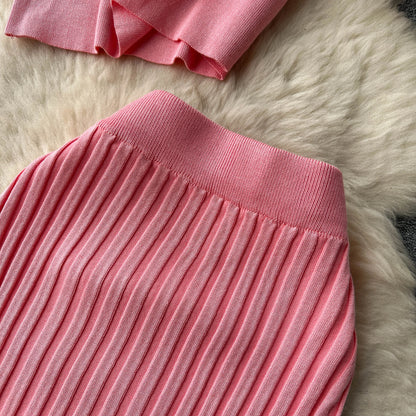 SINGREINY Casual Two Piece Sets Women Summer O Neck Top Elastic Waist Long Skirt Fashion Office Lady Korean Knit Suit