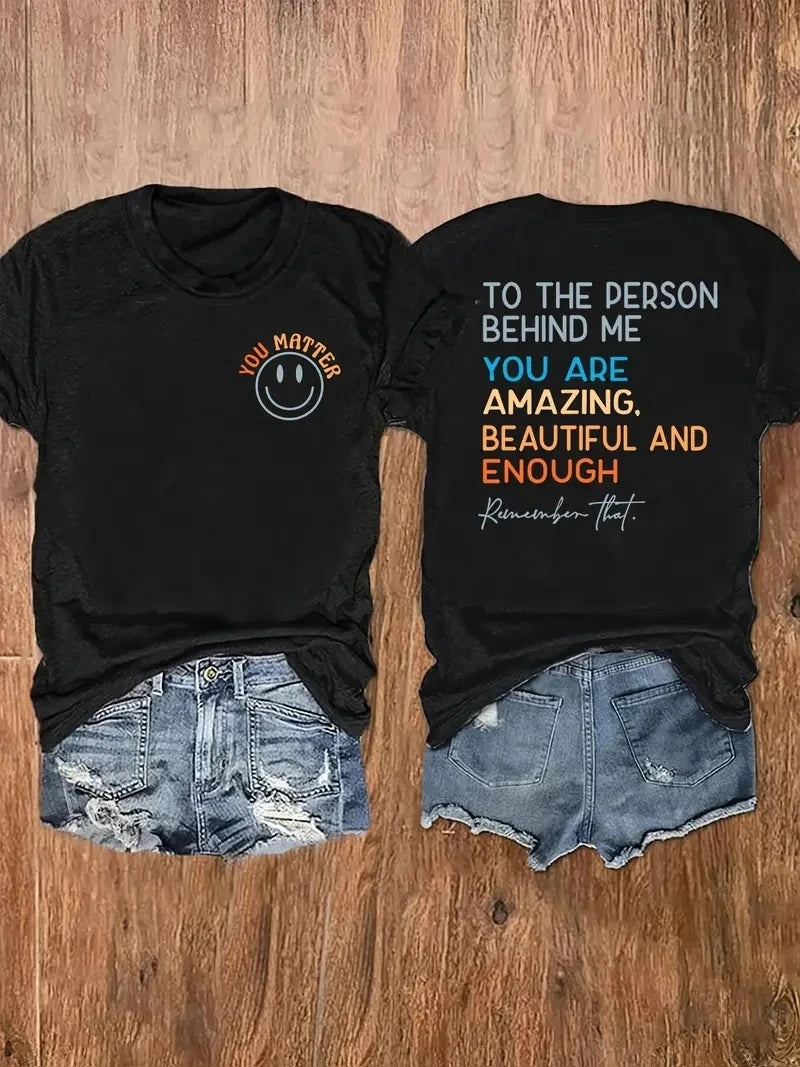 Plus Size Women'S Inspirational Quote T-Shirt,Short Sleeve Crew Neck, Regular Length, Summer Top, Black with Letter Print Design black