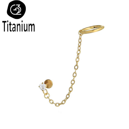 Chain Earring with Labret Ear Stud ASTM G23 Titanium Piercing Nose Ring Cartilage Helix Daith Punk Lip Piercing Body Jewelry 16G Golden Earring1