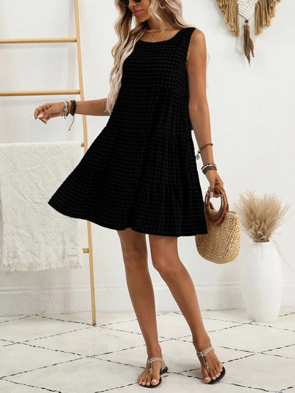 2025 Cross border New Spring and Autumn Fashion Women's Casual Solid Color Lunch Break Hollow Tank Top Dress Badiee Stylez