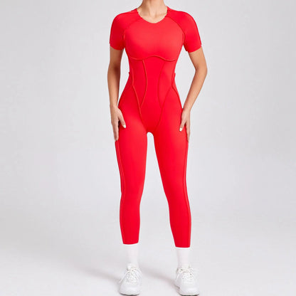 New Autumn/Winter Women's One-piece Yoga Jumpsuit leggings Long-sleeved Sexy Backless Slim Fit Sports Outfit red st set