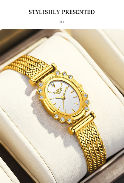 LIGE 2025 New Gold Square Watch For Women Simple Fashion Waterproof Quartz Ladies Watches Ultra-Thin Mesh Women's Bracelet Watch