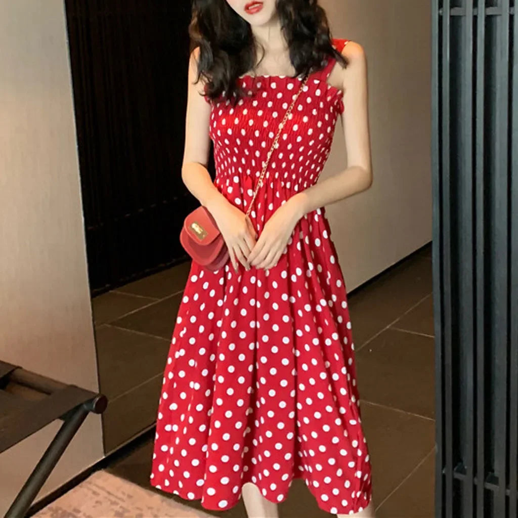 Women's Dresses 2025 Summer Fashion Loose None Sleeve Polka Dot Shoulder Plus Size Casual Dress Sexy Dresses