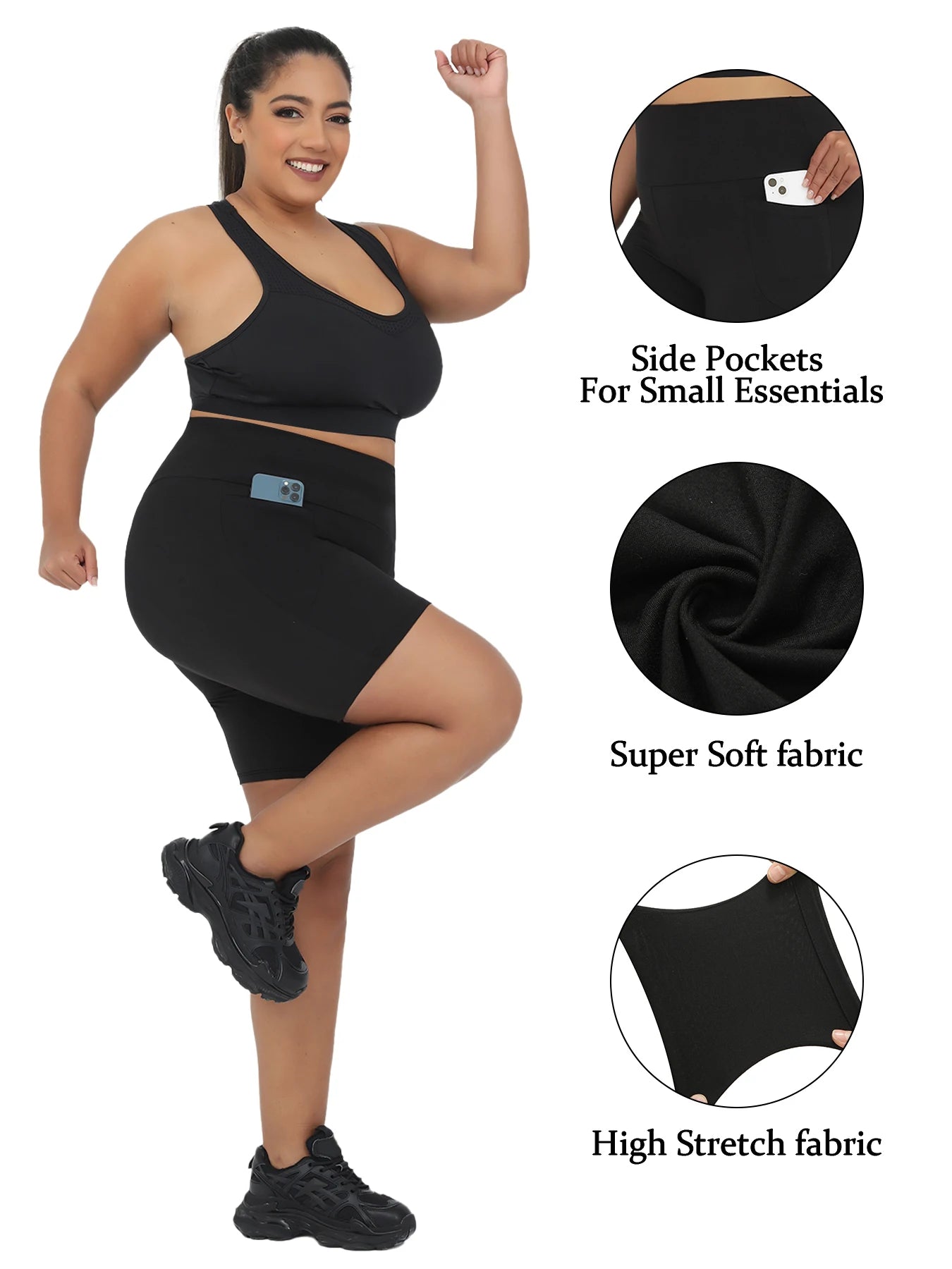 Plus Size High Waisted Biker Shorts For Women With Pockets Super Soft Tummy Control No See Through Workout Running Yoga Badiee Stylez