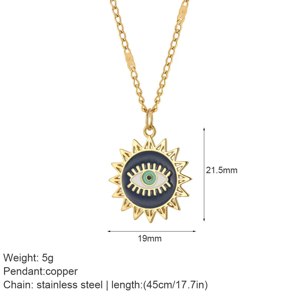 Heart Evil Blue Eye Sun Necklace for Women Cute Dog Bee Elephant Gold Color Pendant Woman's Collars Long Stainless Steel Chains NK066goldAC210377G5