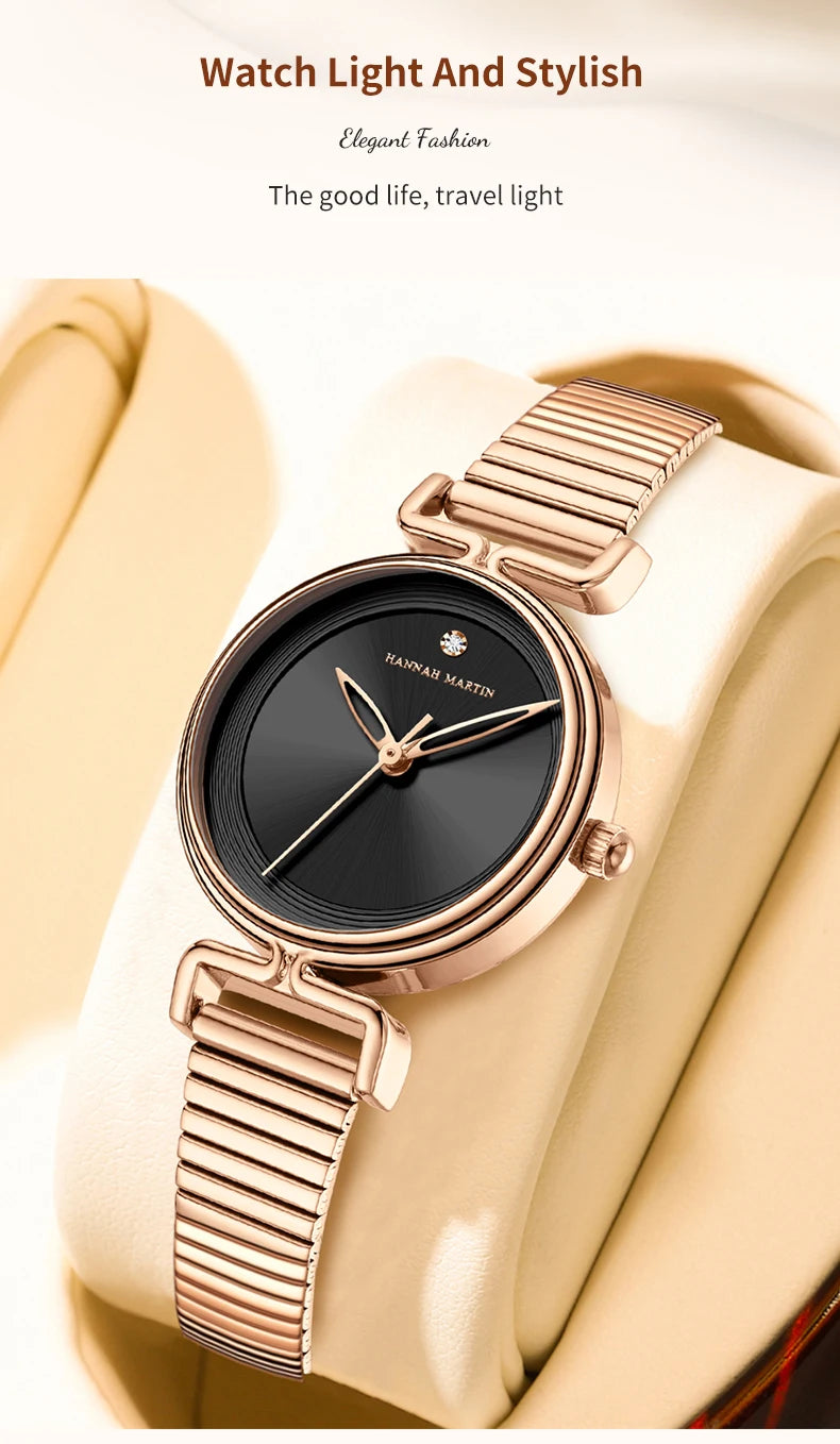 Women Quartz Watch Fashionable Simple Style Japanese Movement Rhinestone Rose Gold Stainless Steel Mesh Luxury Watch for Ladies