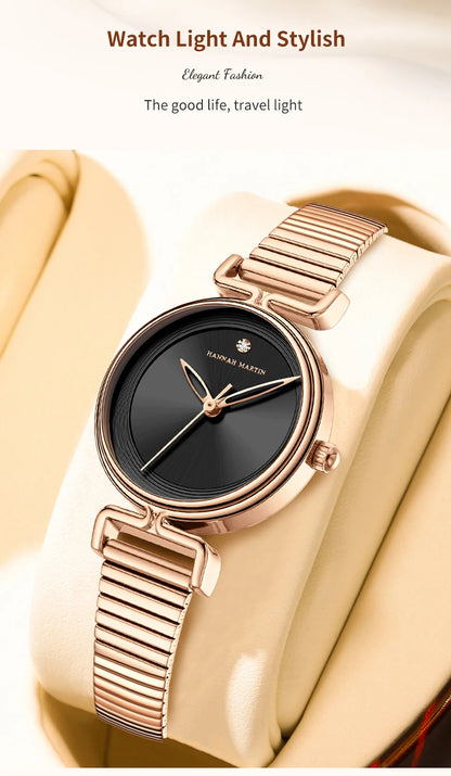 Women Quartz Watch Fashionable Simple Style Japanese Movement Rhinestone Rose Gold Stainless Steel Mesh Luxury Watch for Ladies