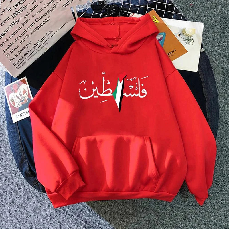 Palestine Hoodie Fashion Women Harajuku Aesthetic Graphic Hoodies Unisex Autumn Winter Vintage Casual Pullover Sweatshirts Bluzy Red