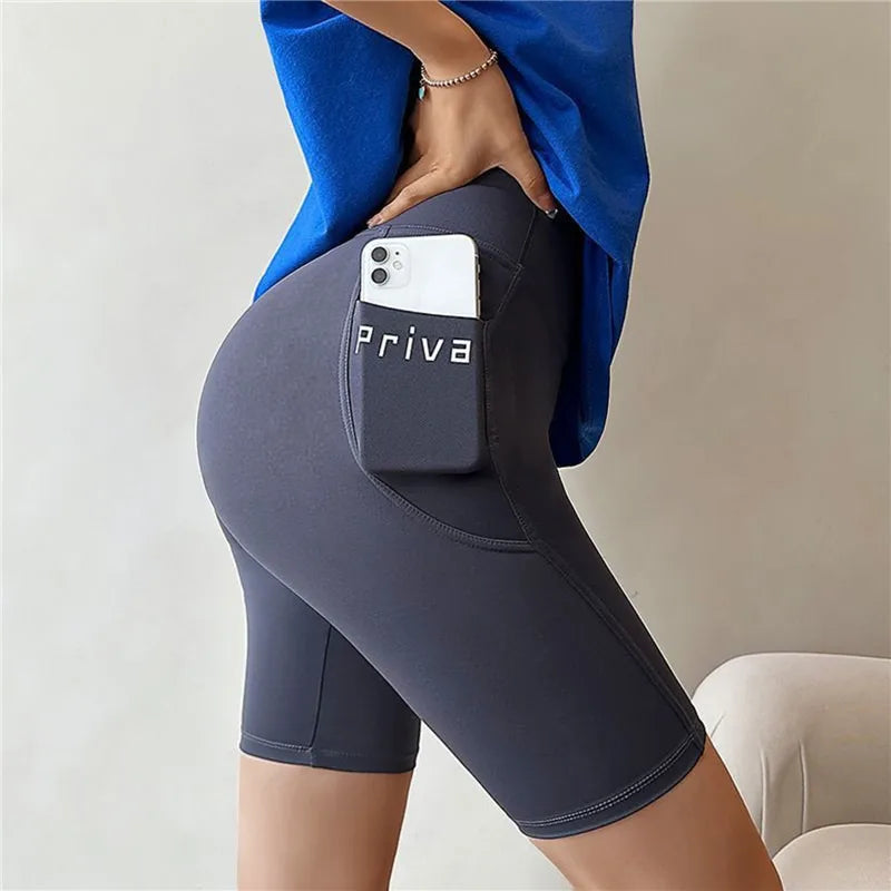 Women Yoga Sports Shorts High Waist Fitness Shorts Casual Streetwear Short Trousers Female Tight Shorts For Ladies Workout Pants Grey