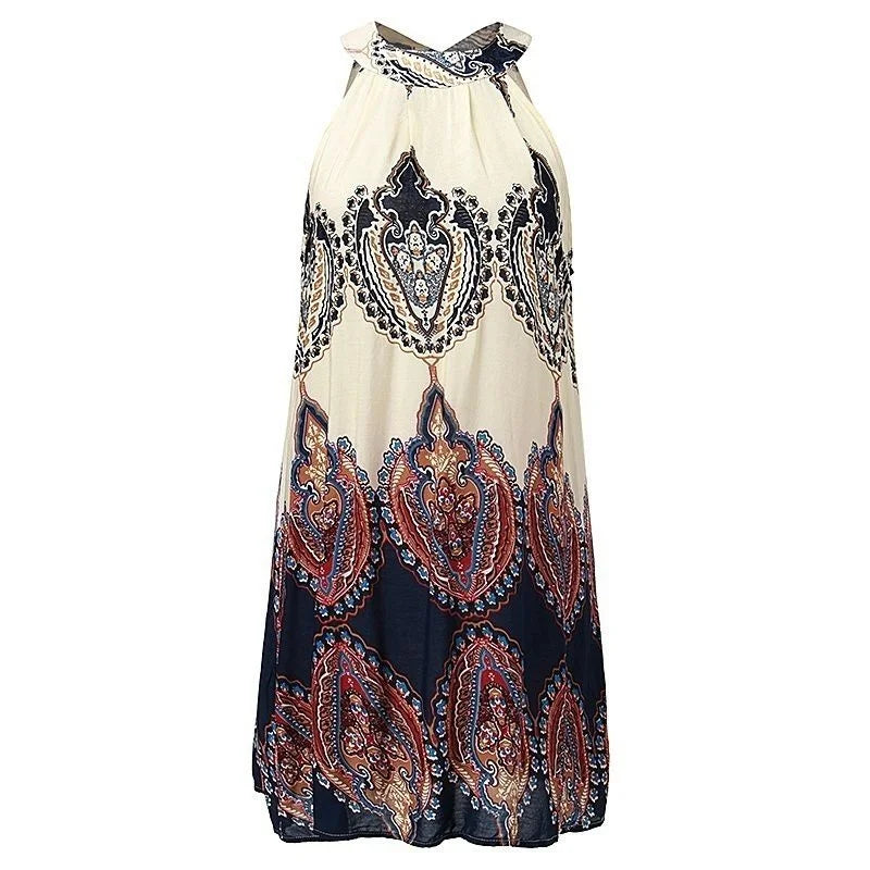 Summer Style Women Casual Loose Chiffon Dress Ladies Fashion Sleeveless Boho Vestidos Beach Mini Dress