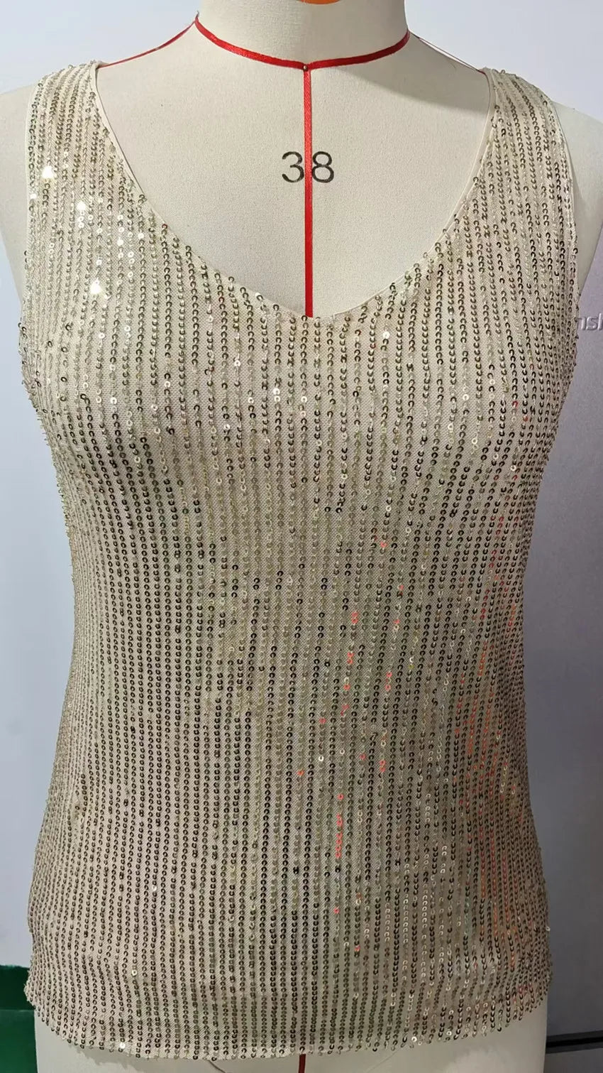 Amazon Quicktrade foreign trade explosion models Europe and the United States sexy ladies sequins summer light mature sexy V-nec