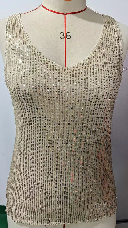 Amazon Quicktrade foreign trade explosion models Europe and the United States sexy ladies sequins summer light mature sexy V-nec