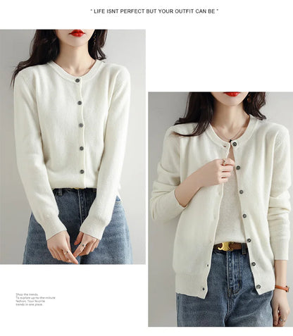 Knitted Cardigan Women's Sweater Autumn And Winter 2022 New Solid Color Coat Round Neck Short Long Sleeve Loose Korean Fashion