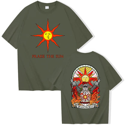 Dark Souls Praise The Sun T-shirt Man Women Harajuku O-neck Summer Casual Shirt army green