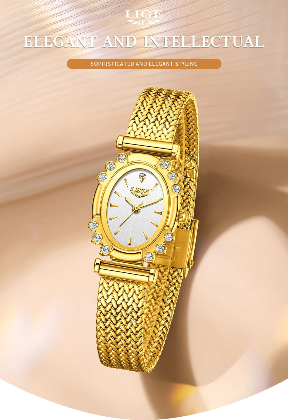 LIGE 2025 New Gold Square Watch For Women Simple Fashion Waterproof Quartz Ladies Watches Ultra-Thin Mesh Women's Bracelet Watch