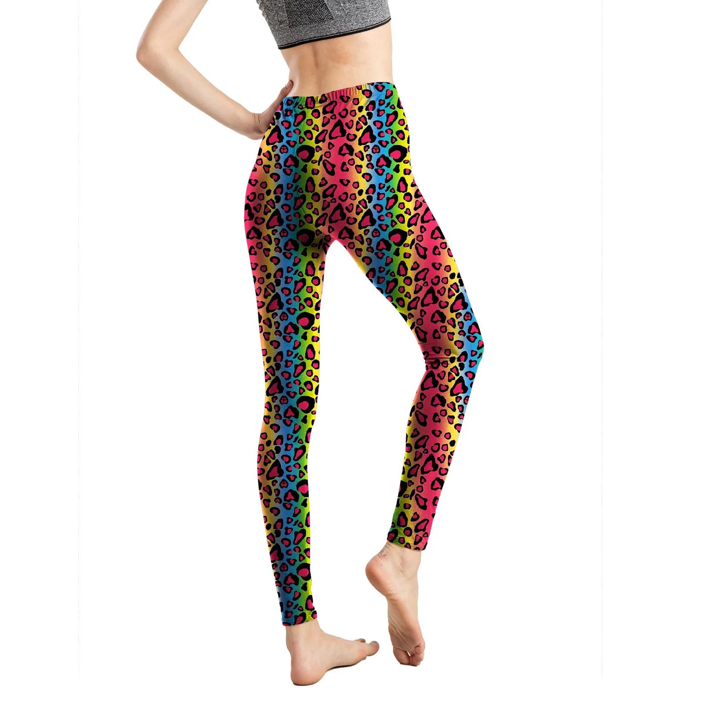 Sexy Leopard Leggings Animal Print Elastic Pants Snake Zebra Tights High Waist Legging Women Slim Workout Casual Trousers 2081 Neon Leopard One Size