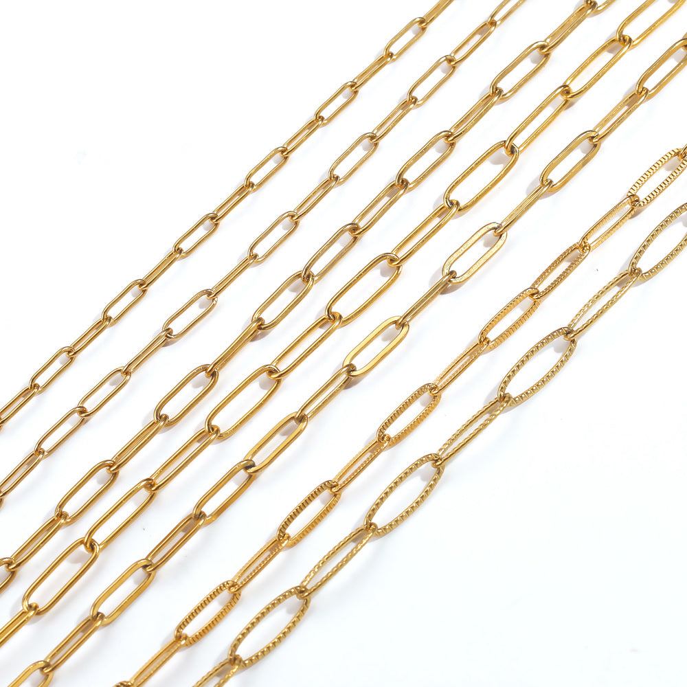 5pcs 45+5cm plated Gold Stainless Steel Link Chains Oval Bulk Necklaces Jewelry Adjustable Chains Wholesale Chokers DIY Crafts Badiee Stylez
