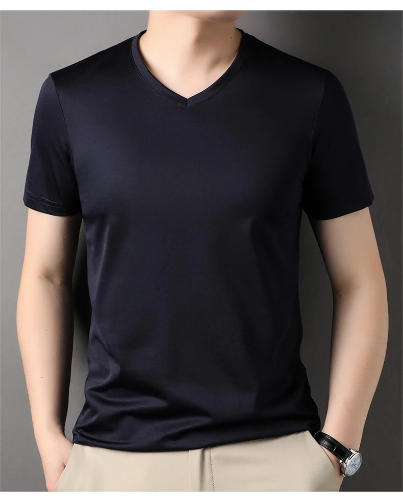 Top Grade 1.7% Mulberry Silk New Brand Tops Round Neck t Shirts For Men 2025 Summer Short Sleeve Casual Fashion Mens Clothing