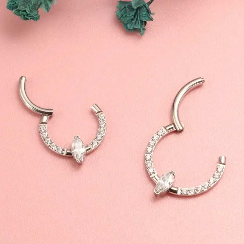ASTM F136 Titanium Nose Rings Septum Piercing 16G Marquise Earring Helix Daith Piercing Punk Implant Grade Titanium Body Jewelry Badiee Stylez