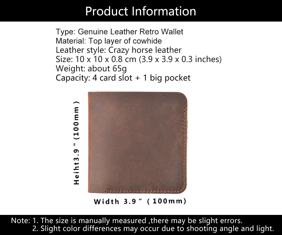 Genuine Leather Clutch Wallets Bifold Purse Vintage Crazy Horse Leather Men wallets Retro Coin Pocket Women Men Wallets