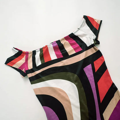 ANJAMANOR Multicolor Printed Off Shoulder Short Jumpsuits for Women 2024 Sexy Club Outfit Ladies Rompers Summer Clothes D85-BZ14